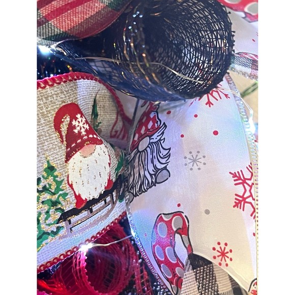 Handmade Merry Christmas Gnome Holiday Ribbon Door Wreath 22 ins W46 - Picture 6 of 11